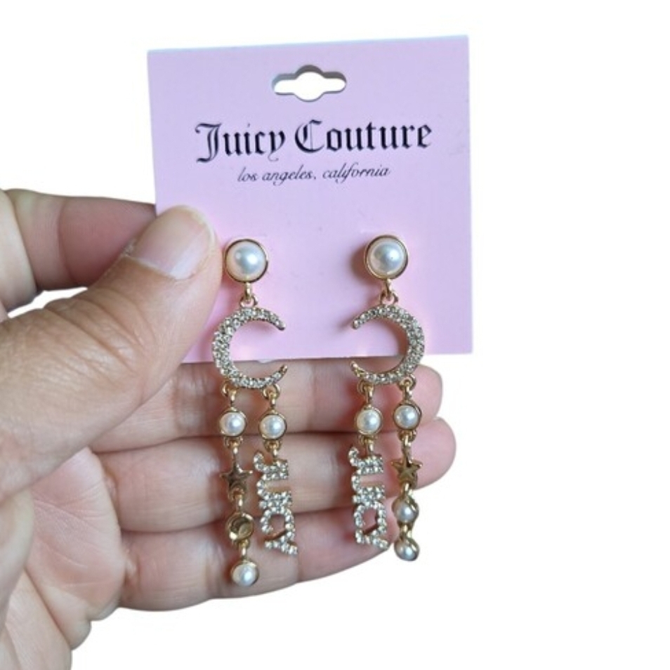 Juicy Couture Gold-Tone Crystal Crescent & Pearl Dangle Earrings
