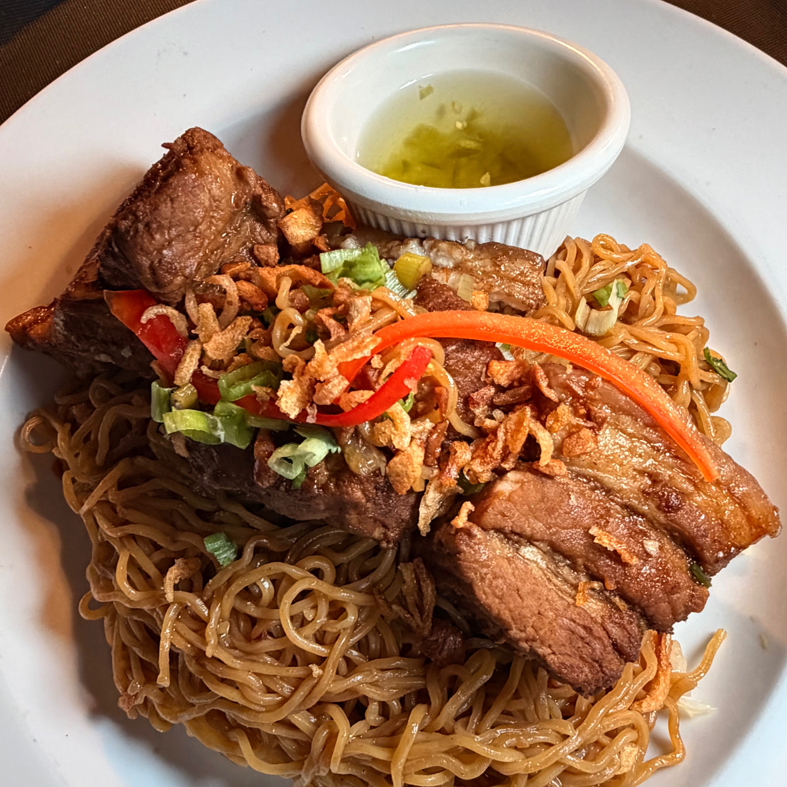 Sweet pork belly noodles