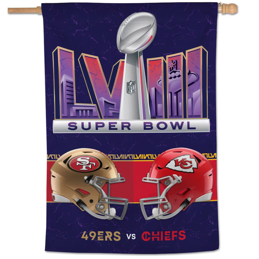 Kansas City Chiefs Vs San Francisco 49ers Super Bowl LVIII Dueling Vertical Banner 27x37"