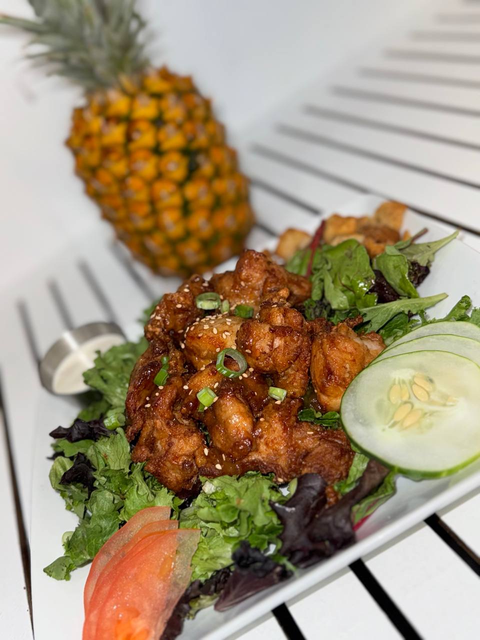Sweet & Spicy Crispy Pineapple Chicken Salad
