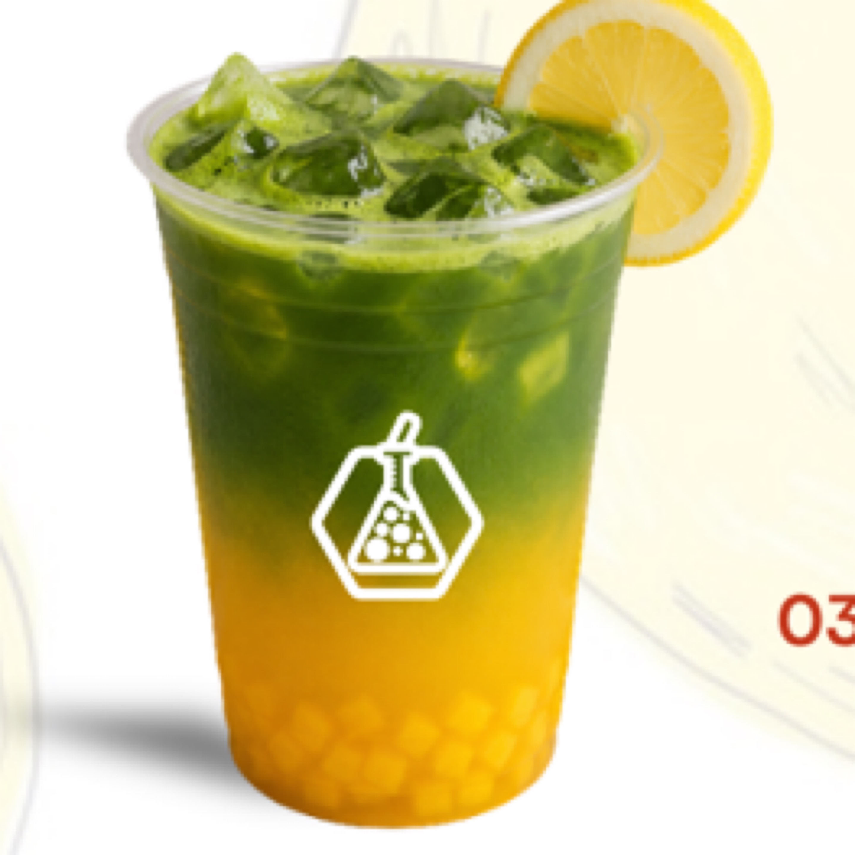 Passion fruit Matcha Lemonade w/ mango bits