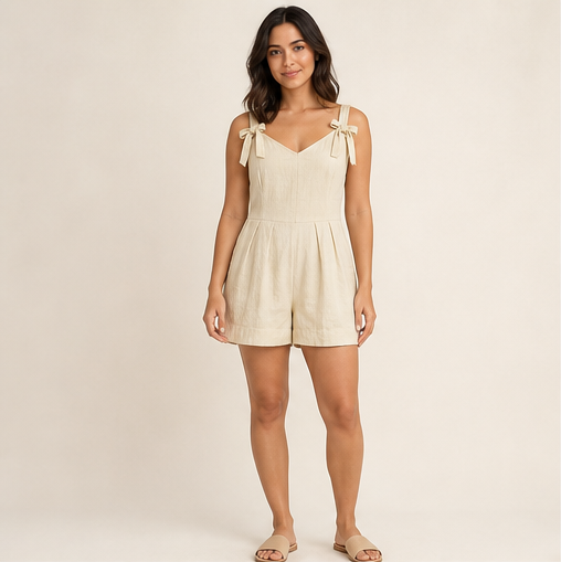 Bow Strap  High-Waist  Romper Women’s Summer Wear