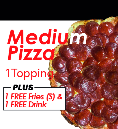 🍕🥤🍟Medium 12" Pizza 1 Toppings, 1 Can Pop, 1 Fries (S)