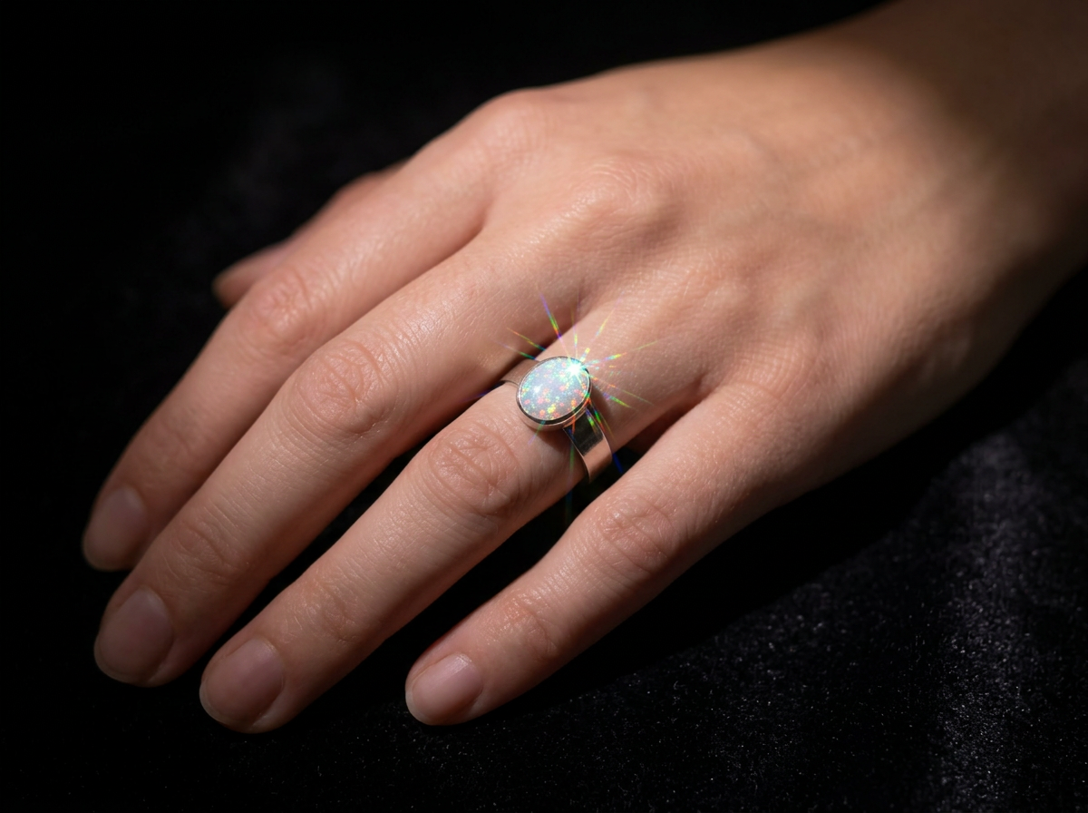 Sterling Silver Opal Ring - Size Adjustable #289