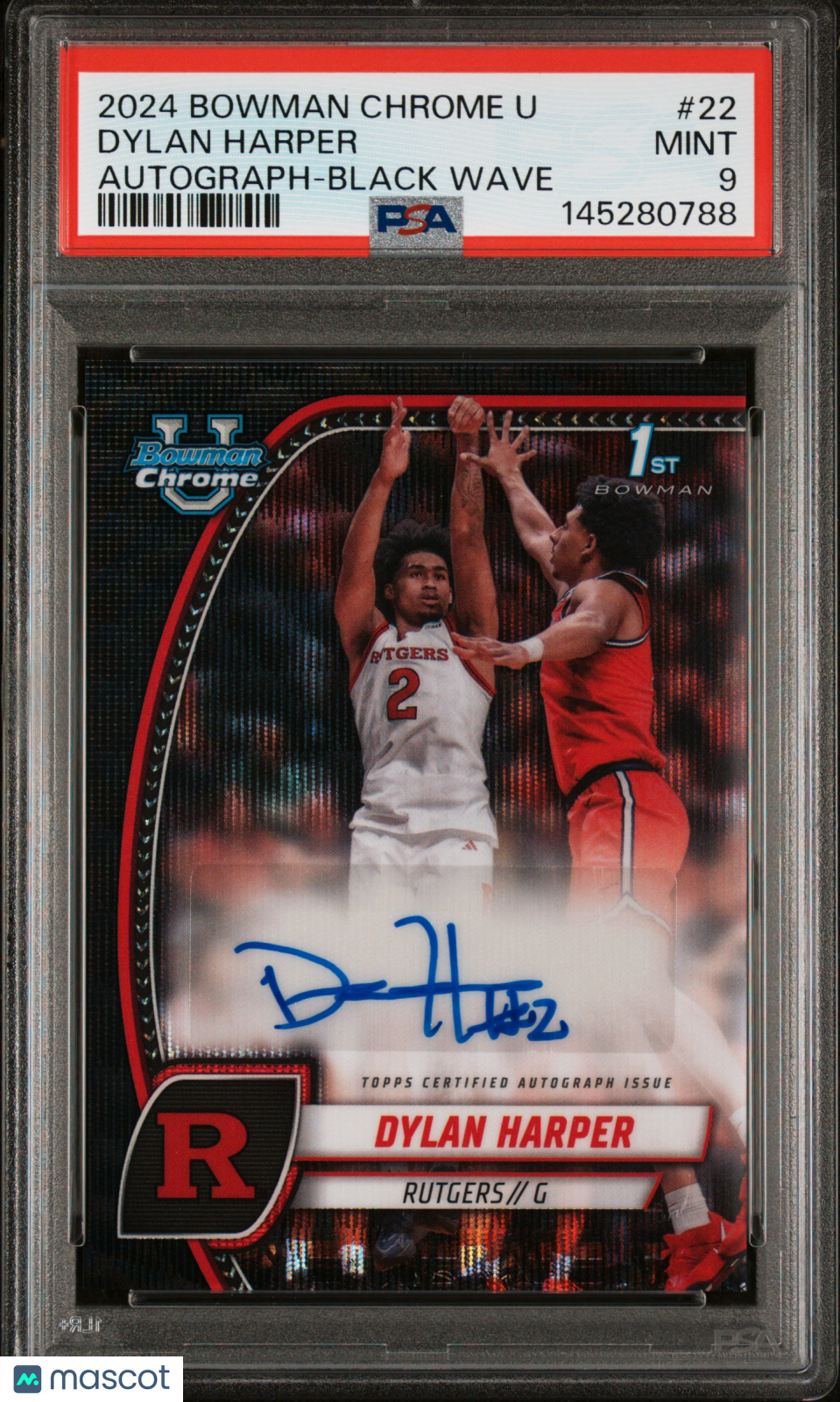 2024 Bowman Chrome University Dylan Harper Autograph Black Wave PSA 9