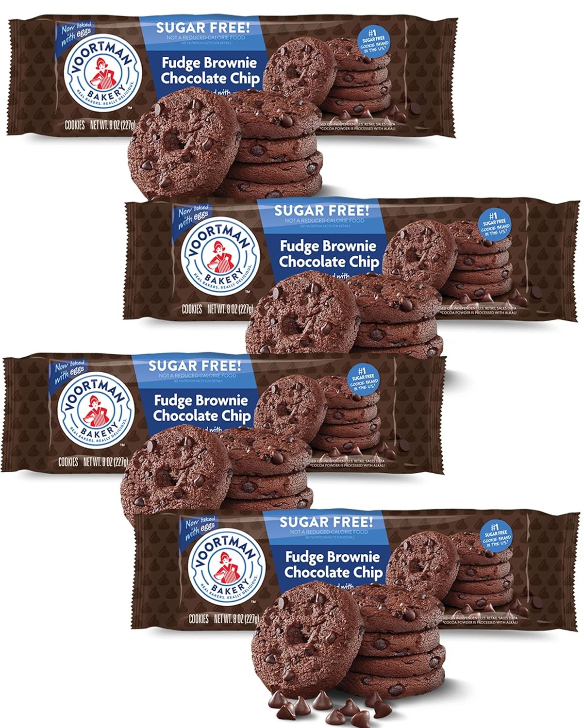 Voortman Sugar Free Fudge Brownie Chocolate Chip Cookies  8 oz 6 Pack