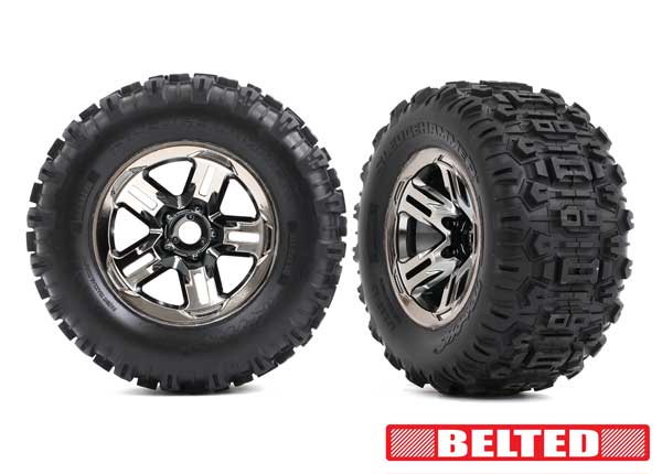 Tires & Wheels Black Chrome Wheels Belted Sledgehammer Tires 9573A