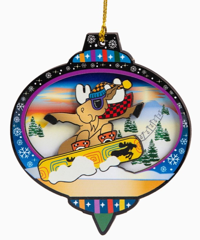 Snowboarder Moose Wood Ornament
