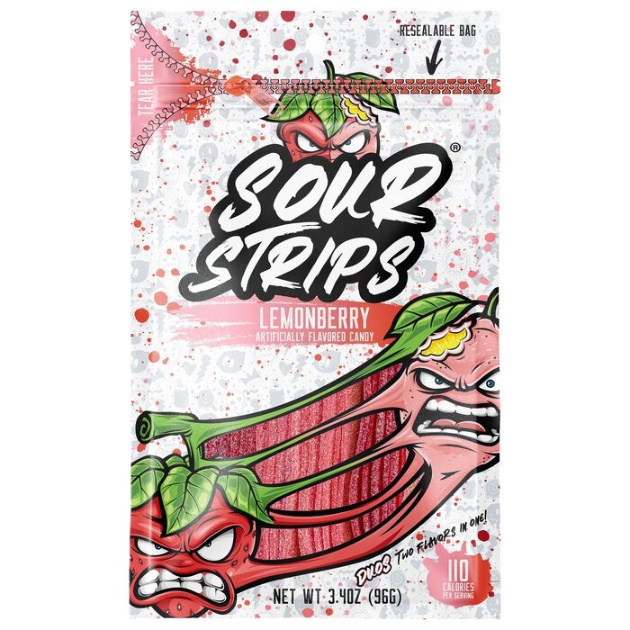 Sour Strips Duo Lemonberry Sour Candy Belt Peg  3.4 oz 12 ct