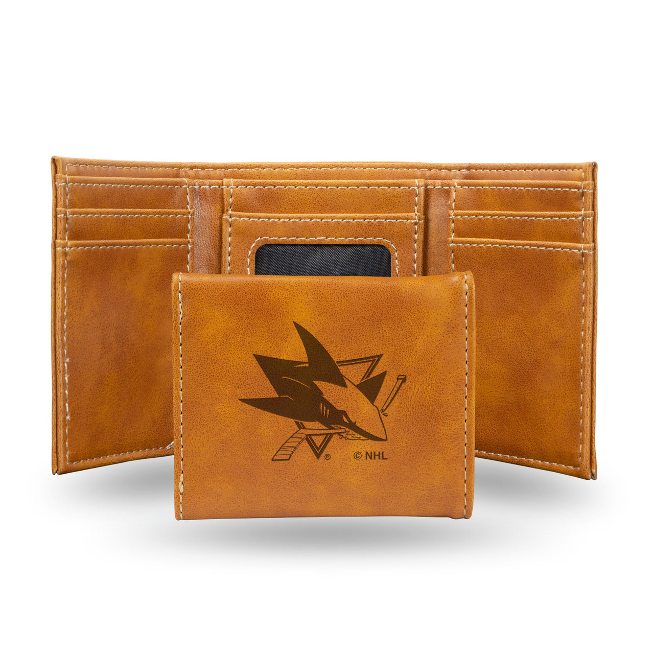 San Jose Sharks Laser Engraved Trifold Leather Wallet