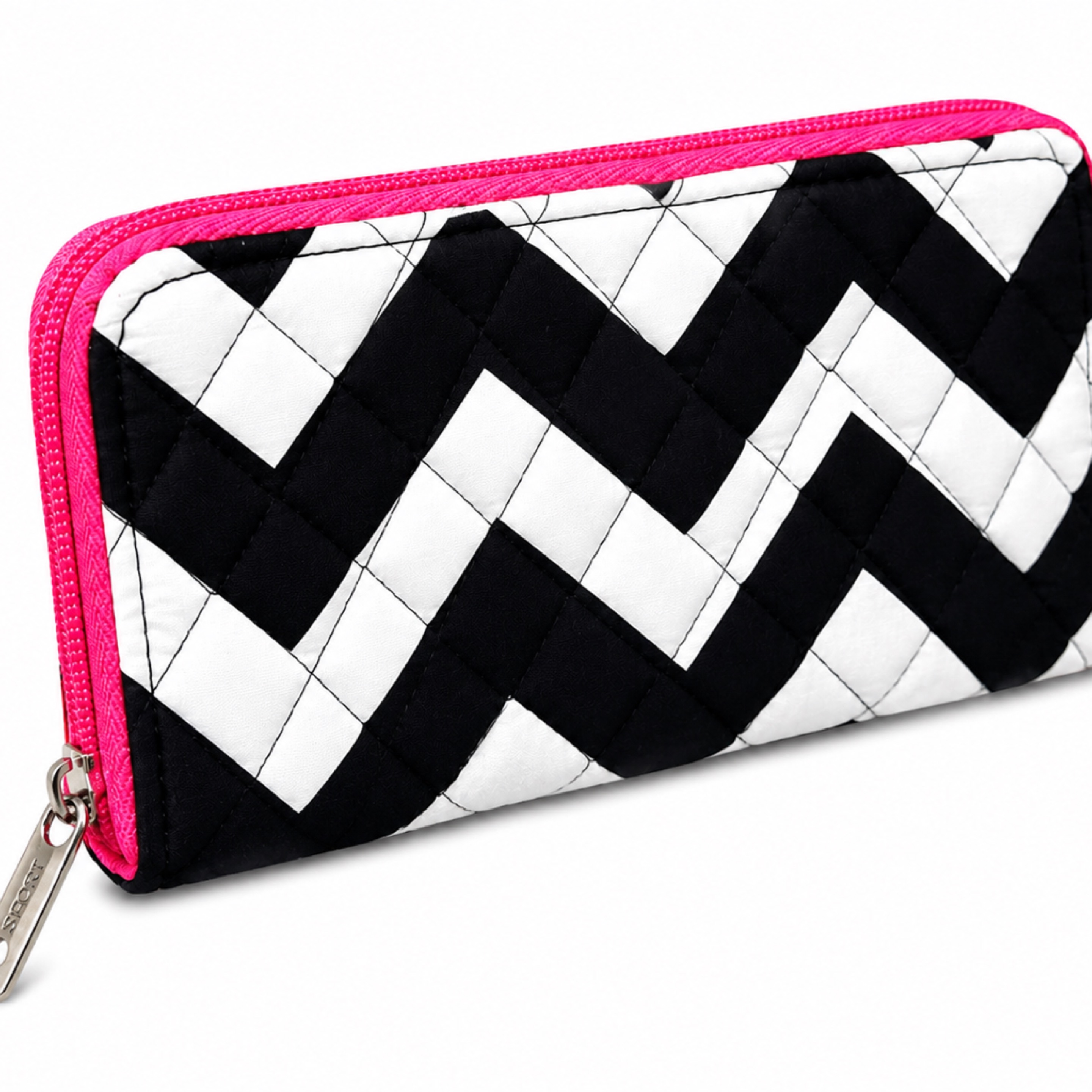 Black & White Chevron Wallet with Pink Trim