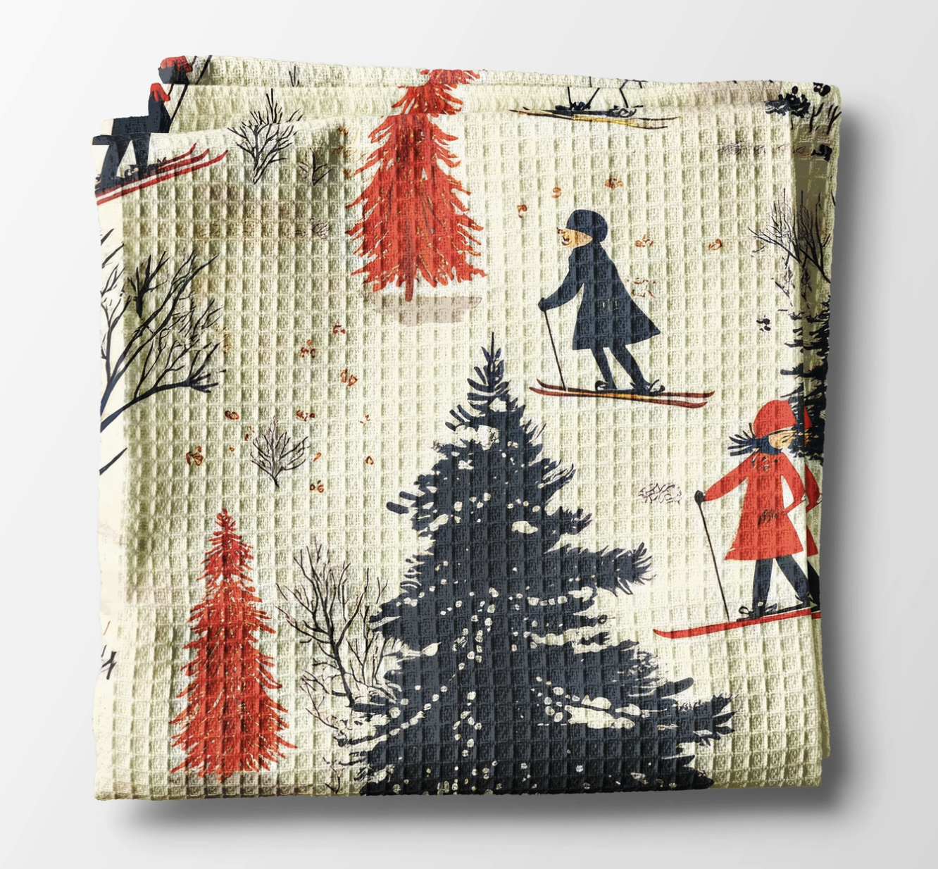 Vintage Skiers Waffle Towel