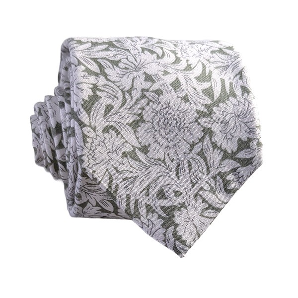 Sage Cream Floral Hidden Pocket Tie