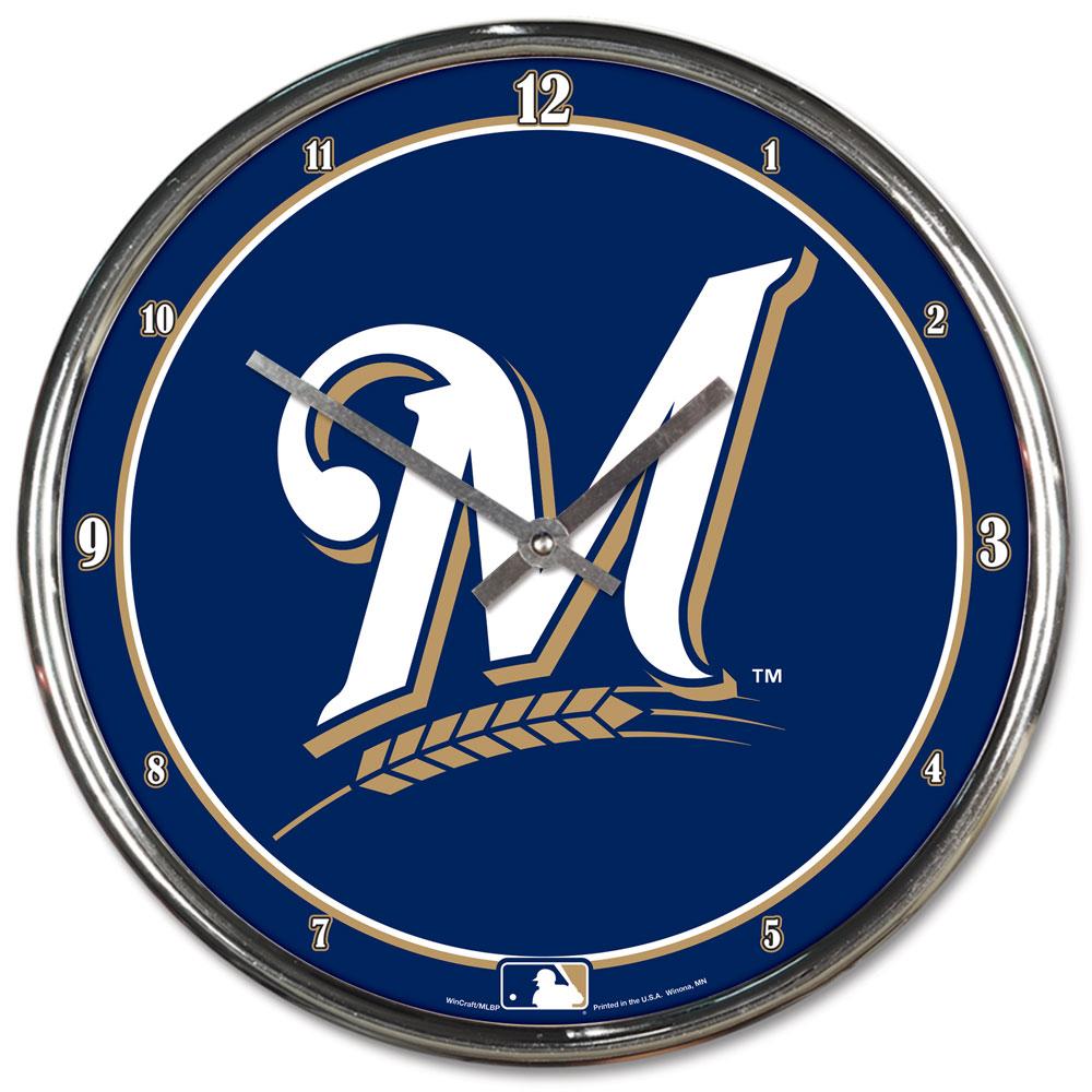Milwaukee Brewers Round Chrome Wall Clock