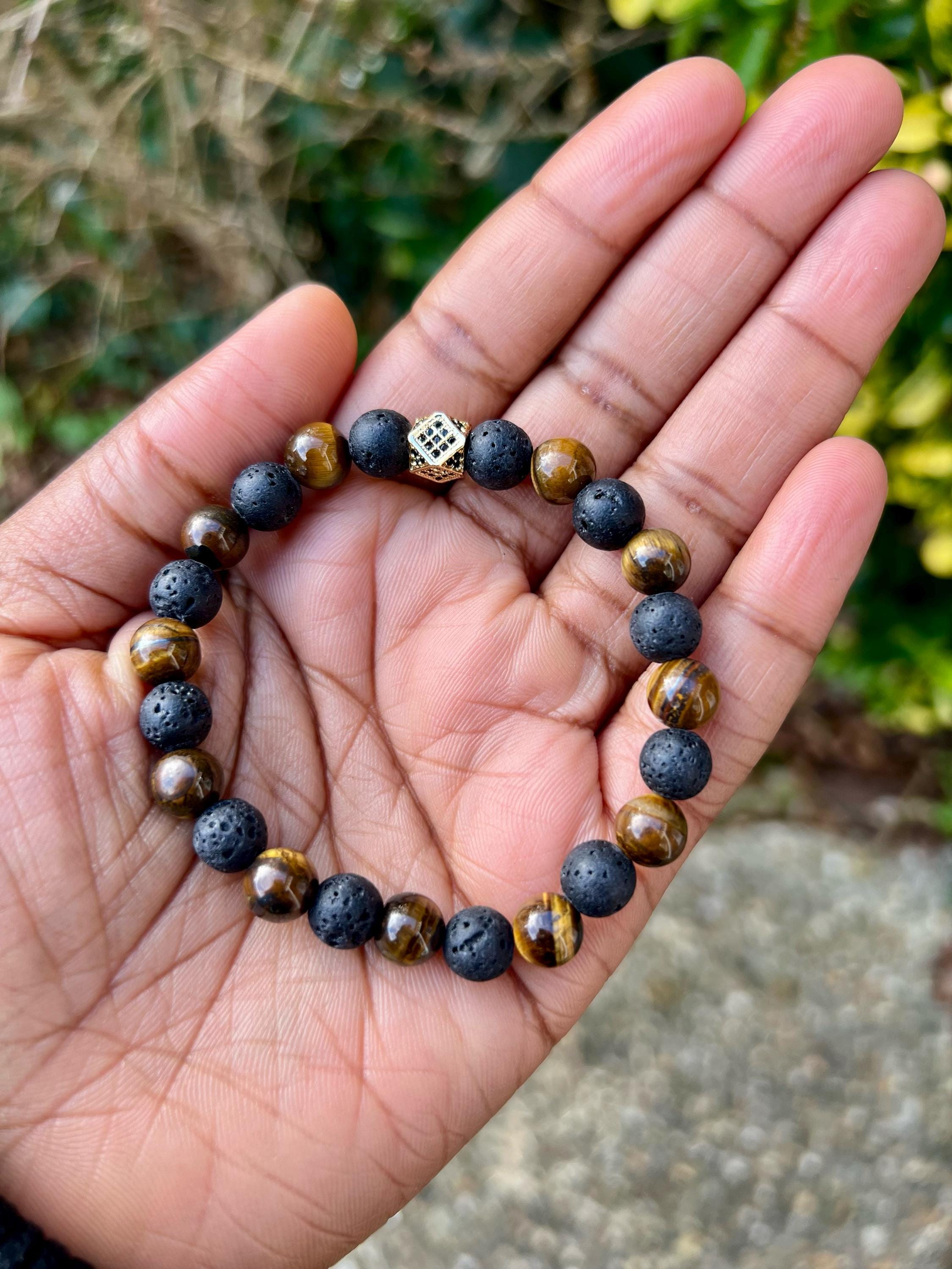 Tiger Eye & Lava Rock Bracelet Set – Grounding Stone Beads, boyfriend, Father’s Day gift view 3