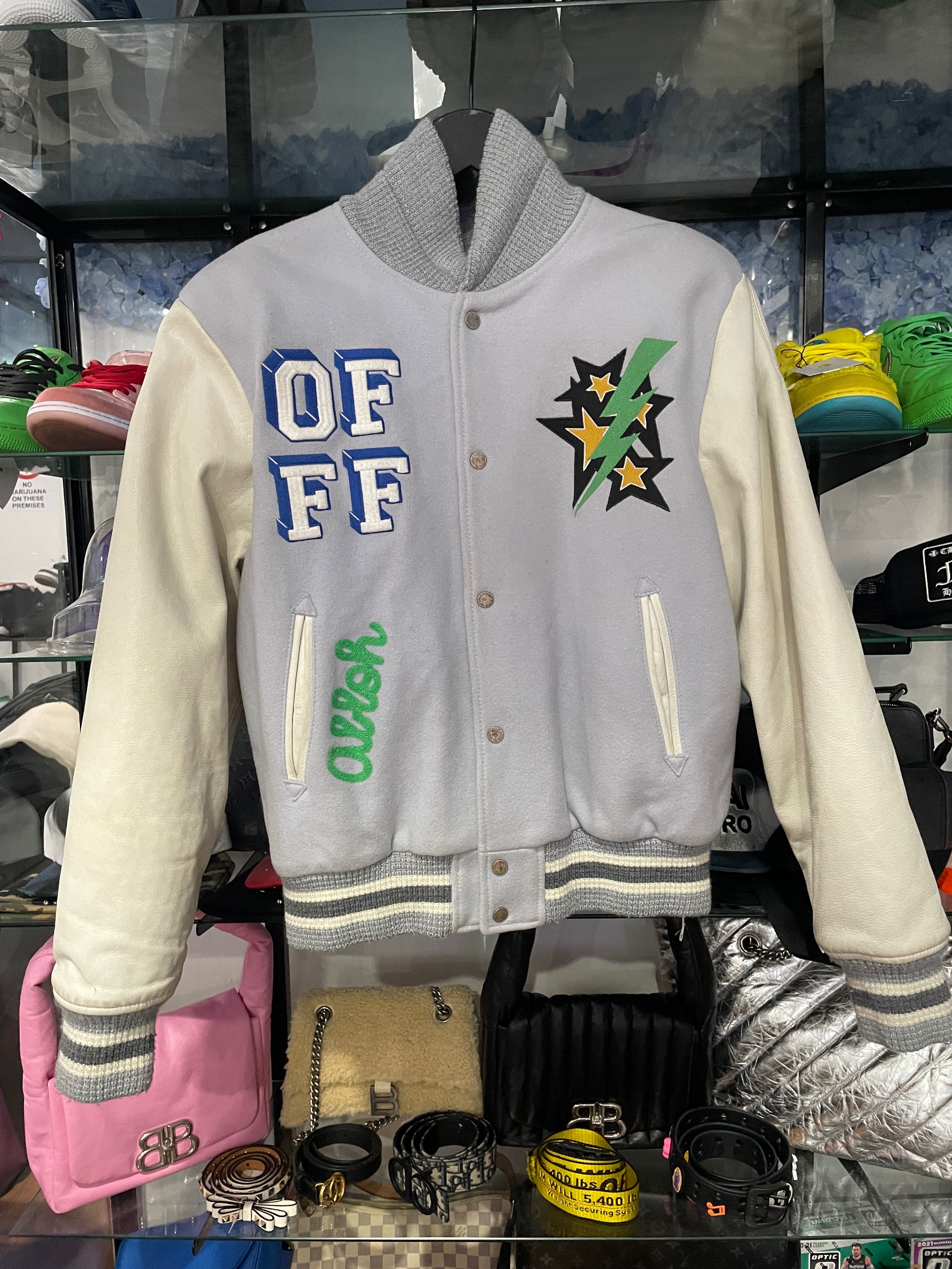 OFF-WHITE magician varsity jacket light gray size L (used)