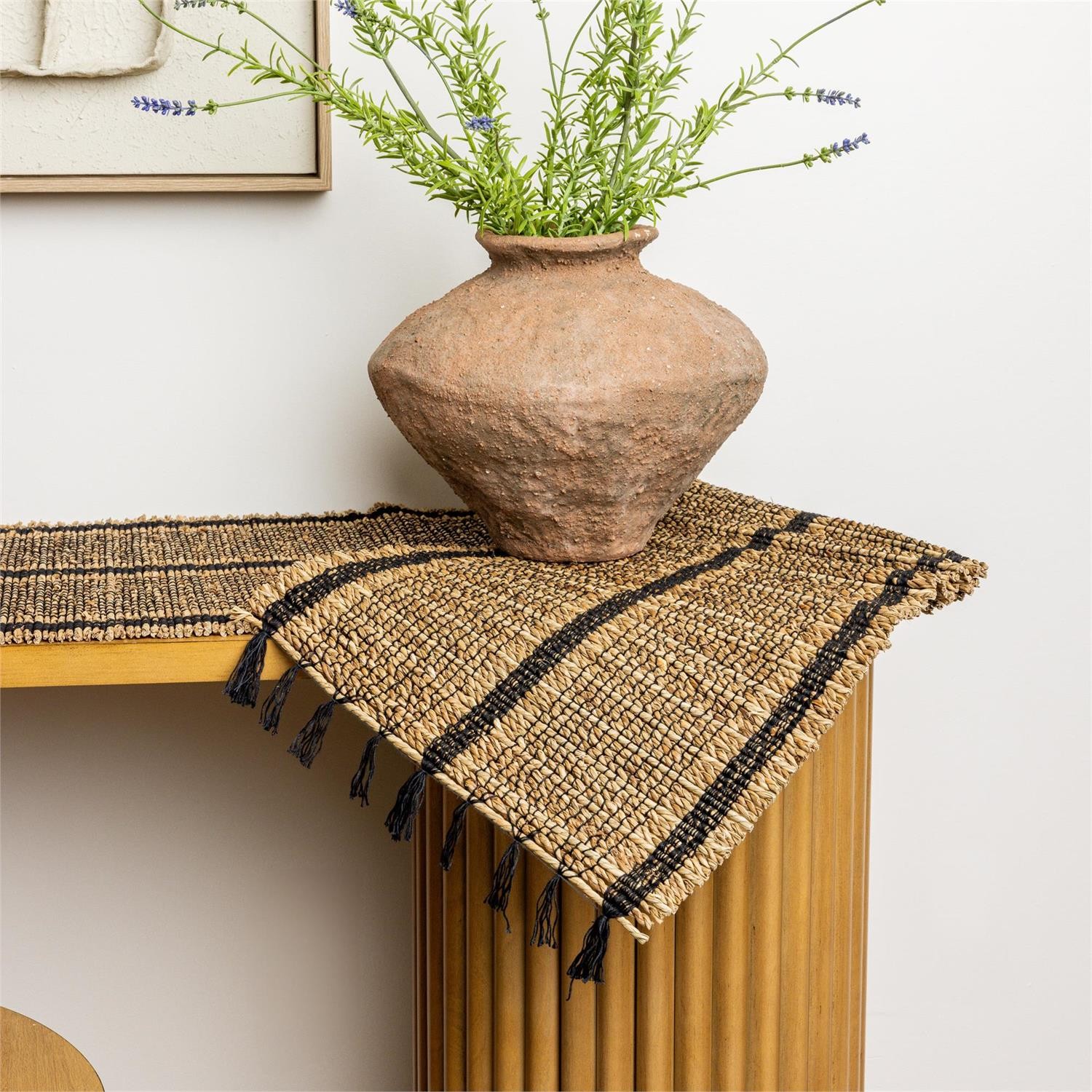 Natural and black woven seagrass runner - Nest & Nook Sonora Boutique