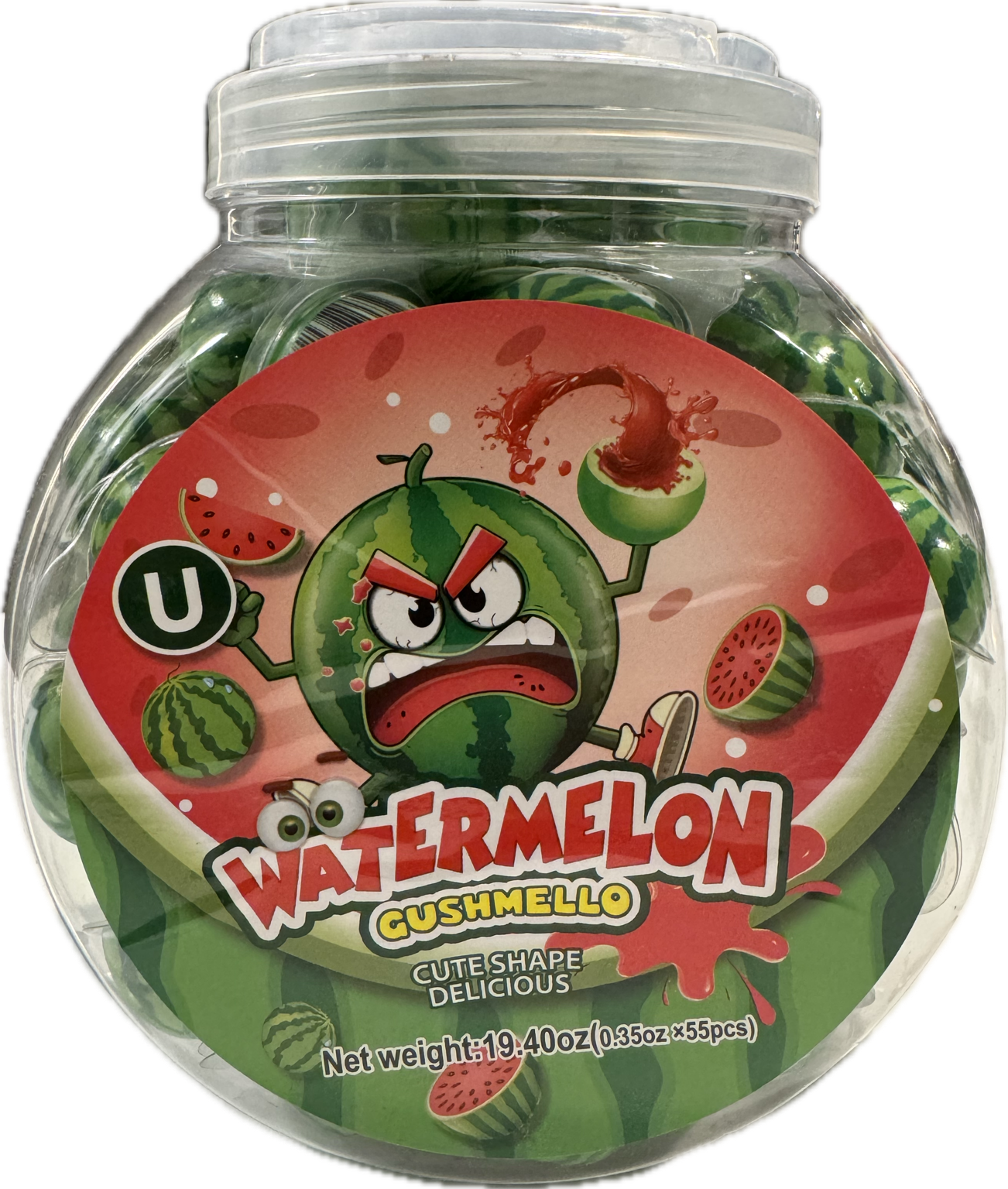 Gushmello Liquid Filled Gummy Watermelon Candy Jar 55 ct