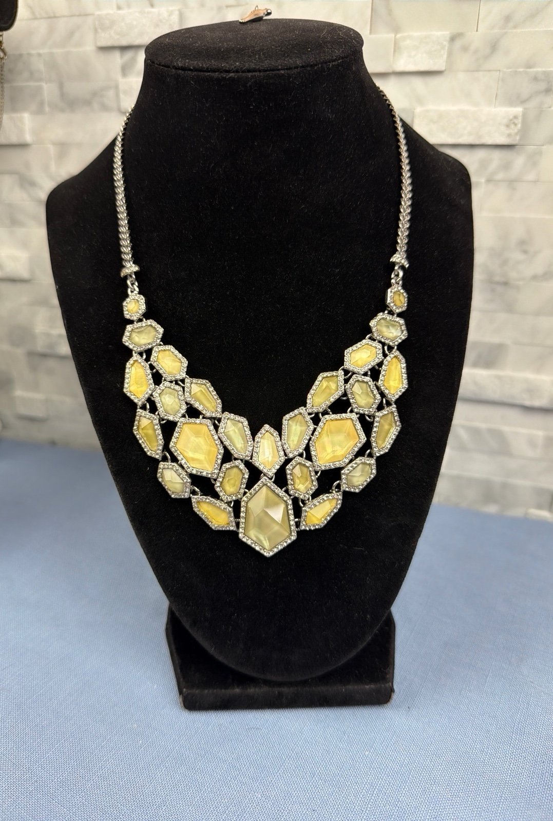 Vintage ISABEL & Chloe Silver Color & Faux Quartz 16" Bib Necklace