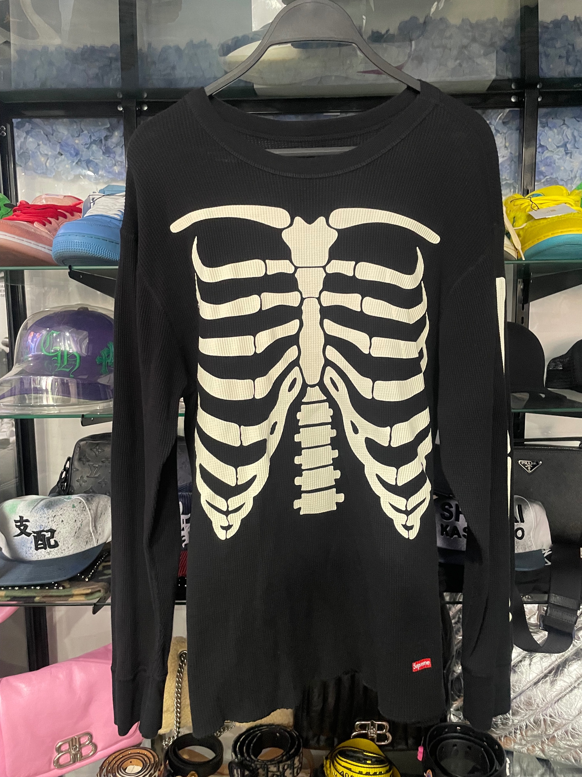 Supreme black x skeleton print long sleeve size LG (used)