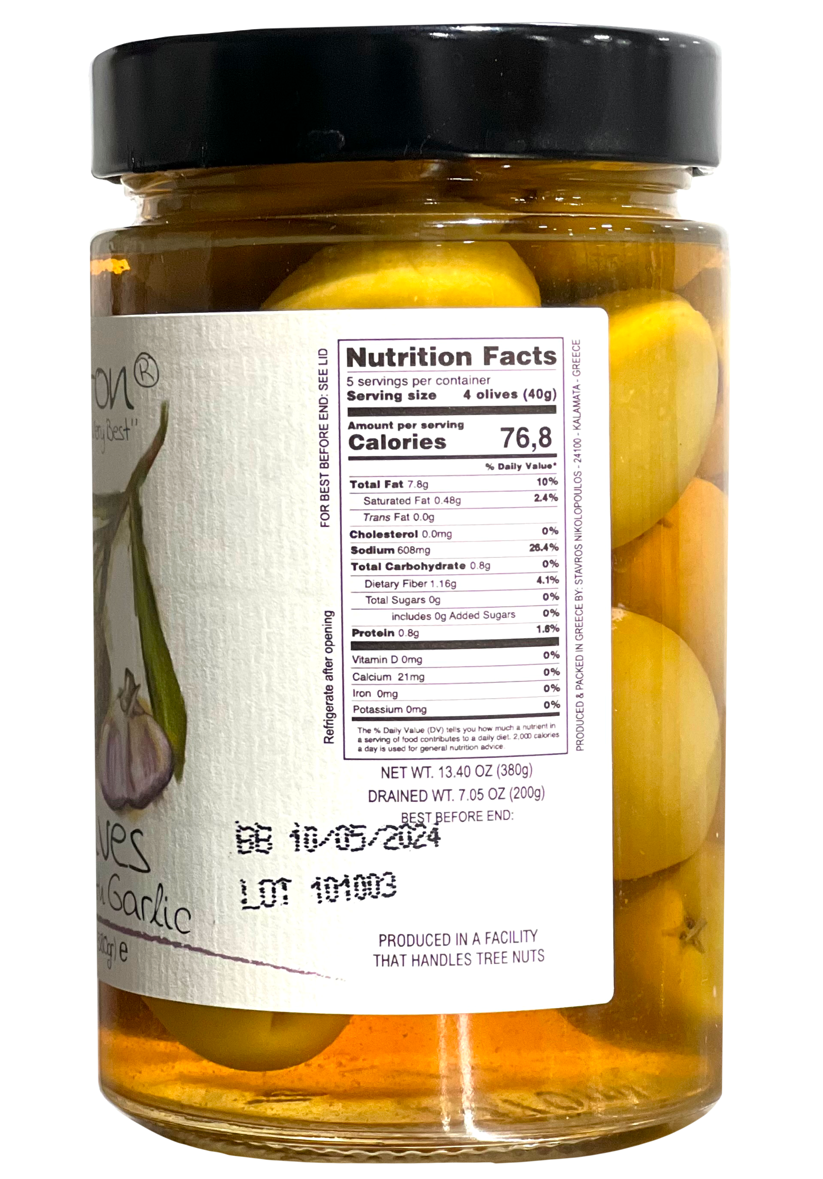 Ariston Green Olives Stuffed Garlic - 13.40oz