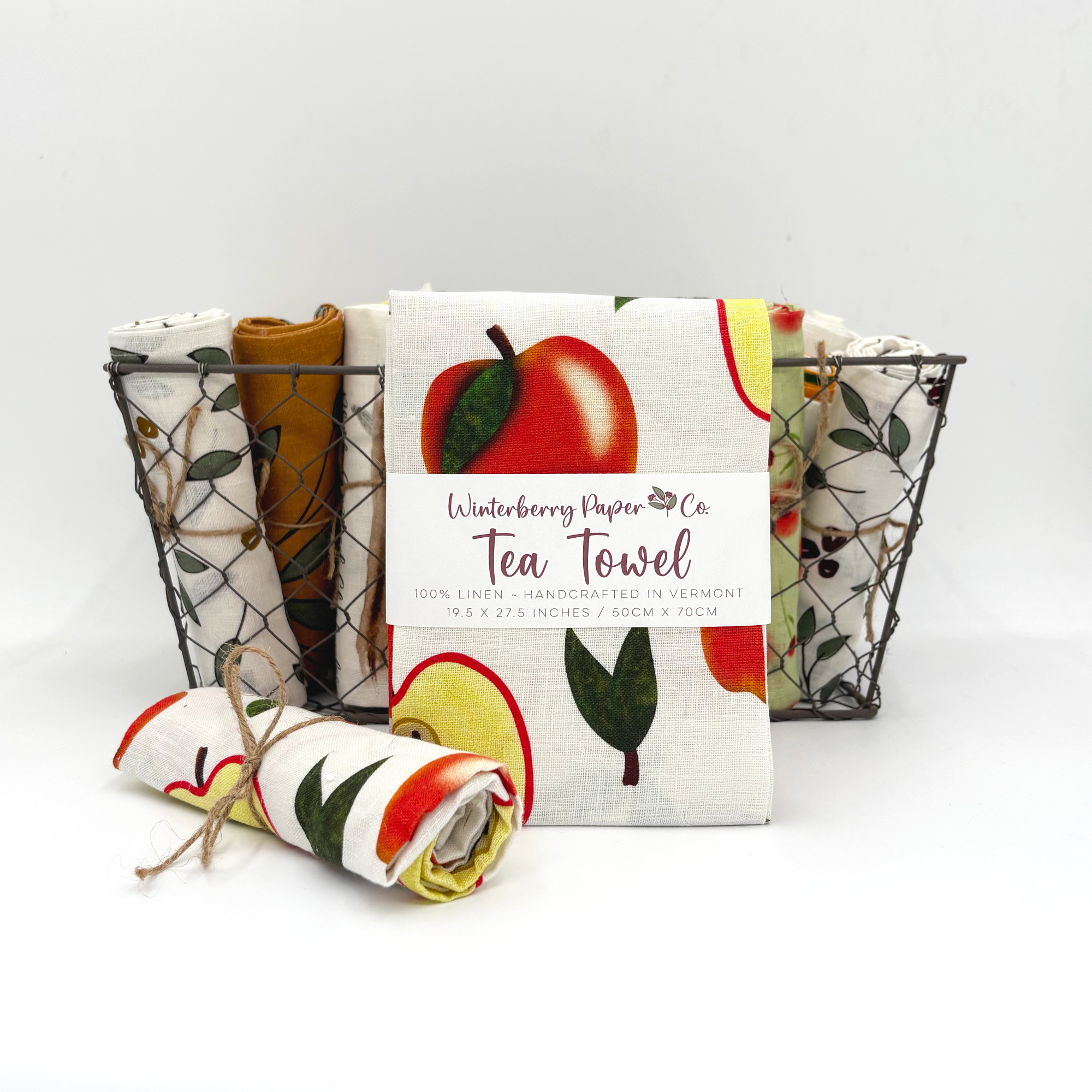 100% Linen Tea Towel ~ Fruit (Apples)