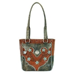 American West 5683324 Desert Wildflower Zip Top Tote with 3 Outside Pockets, Antique Brown