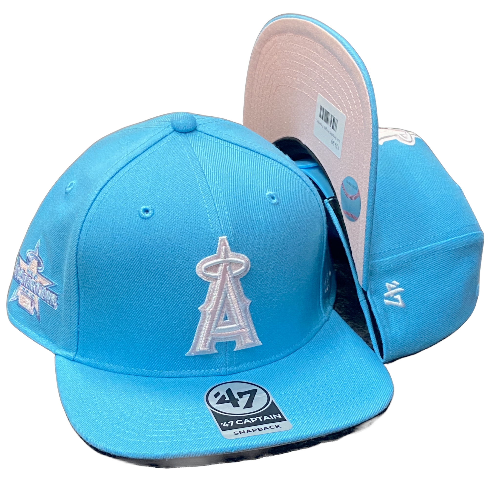Los Angeles Angels Powder Blue/Pink '47Brand with World Series Patch Snapback Hat