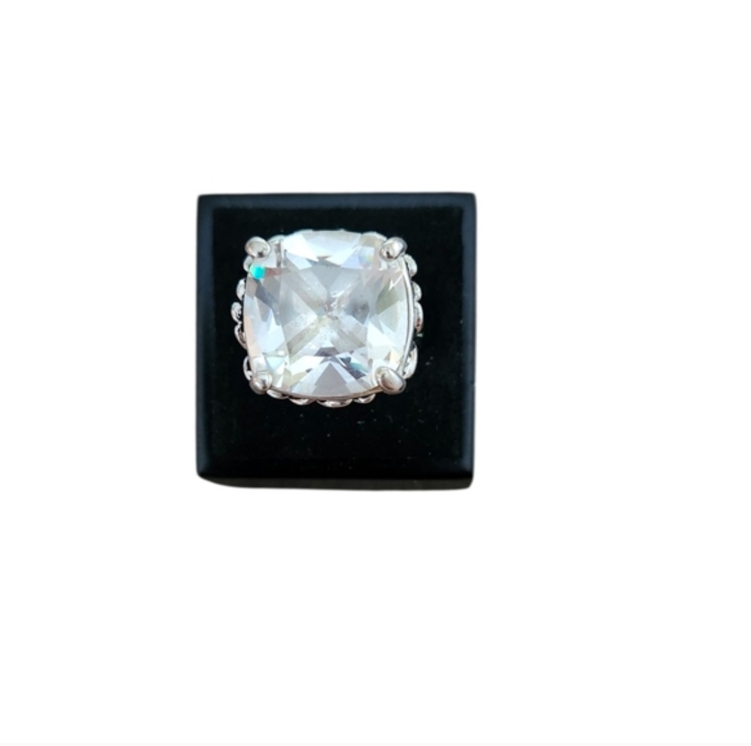 Size 6 Silver Toner White Cushion-Cut Crystal Statement Ring - Women's Jewelry