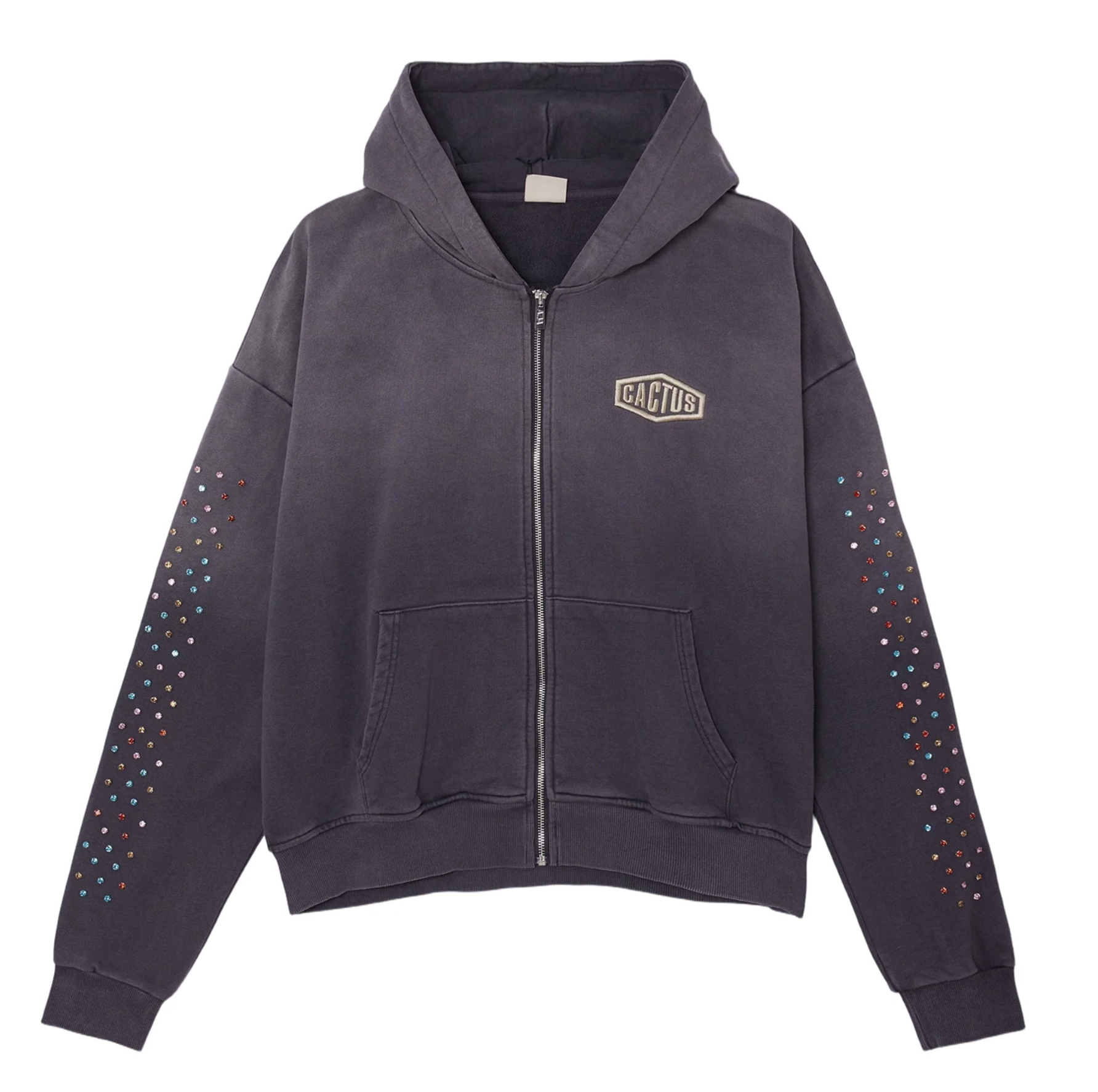 CRYSTAL CACTUS ZIP HOODIE - VINTAGE BLACK