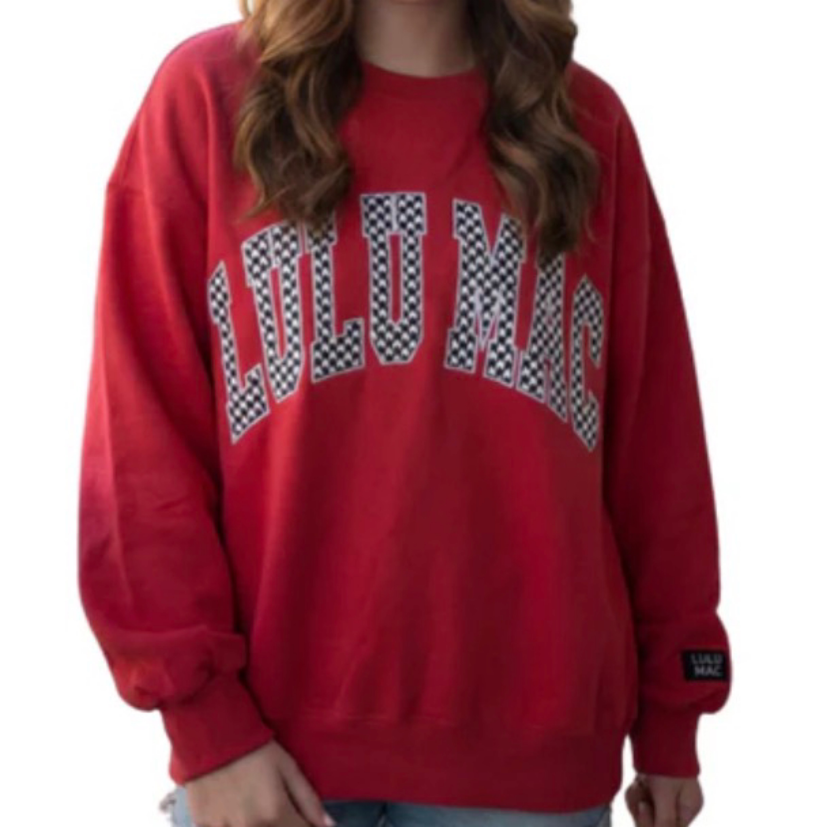 Lulumac sweatshirt crimson/houndstooth — Bama Tan boutique, Tuscaloosa AL