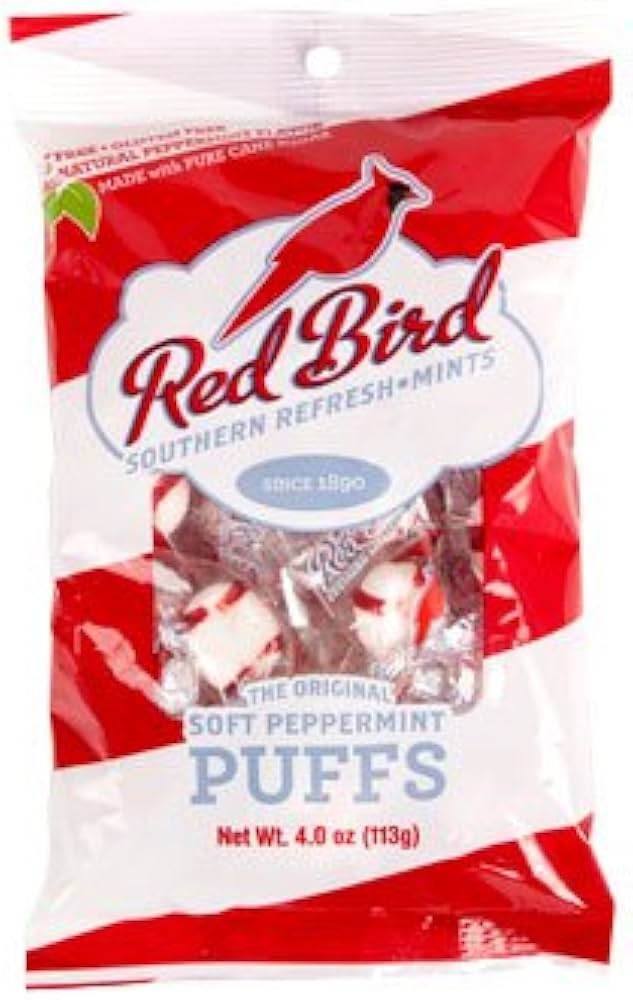 Piedmont Red Bird Peppermint Candy Puff Mint Candy 4 oz 12 ct