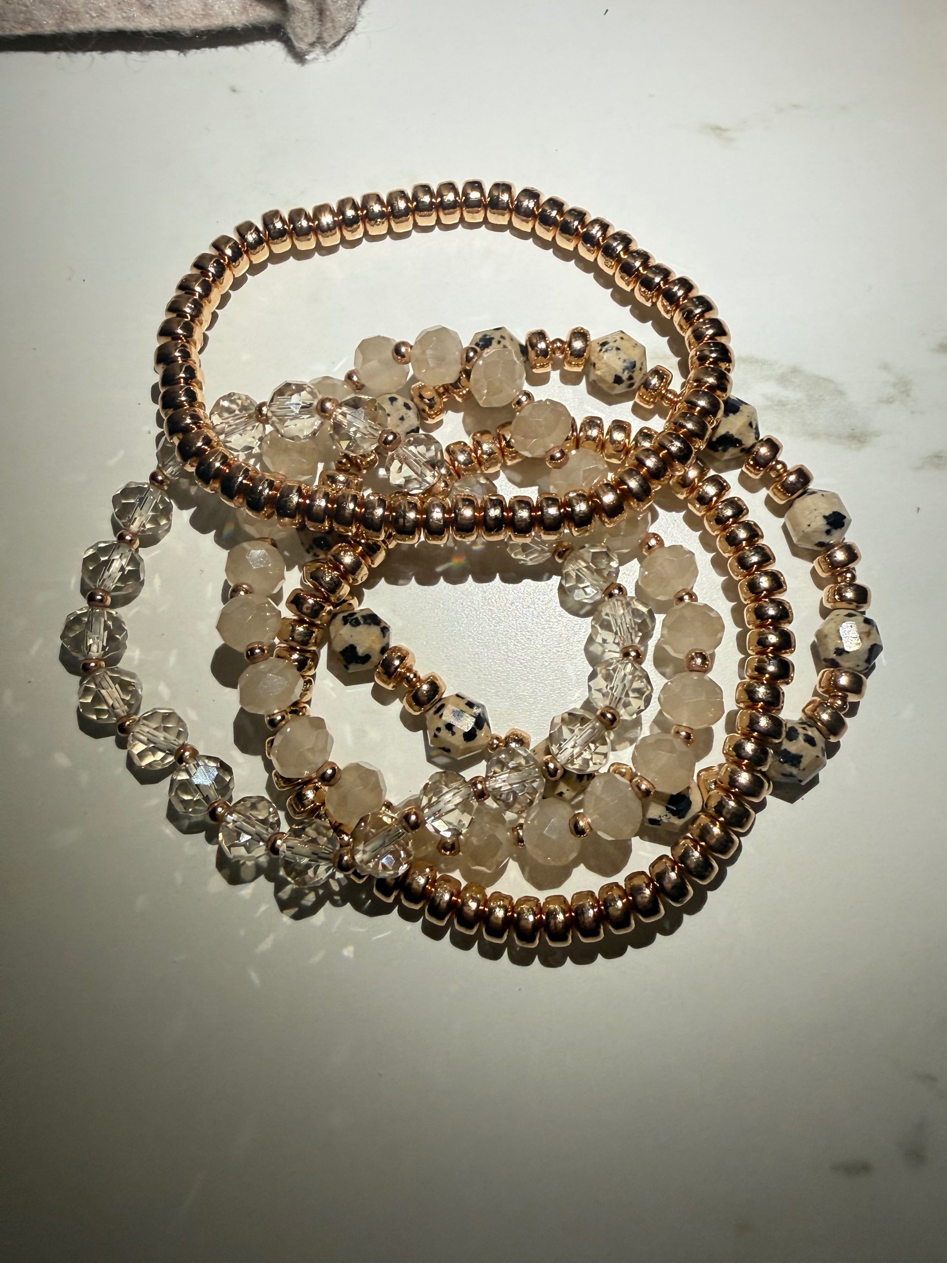 Gold, Champagne, Crystal, and Printed Bracelet Set