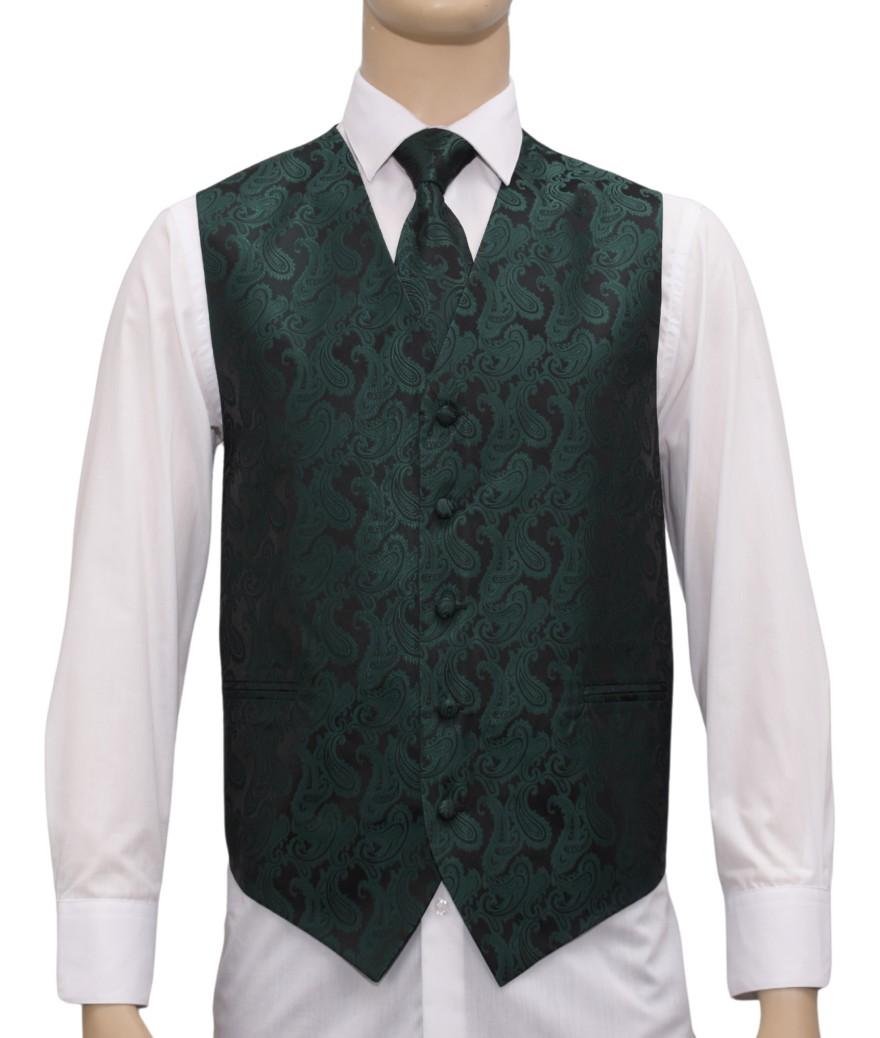 Hunter Green Paisley Vest & Tie
