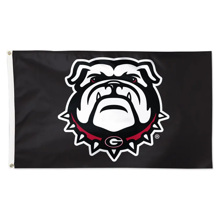 Georgia Bulldogs Deluxe Black Mascot Logo Flag 3x5'