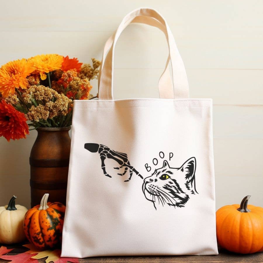 Sister Ray - Skeleton Hand Cat Nose Boop Halloween Canvas Tote Bag