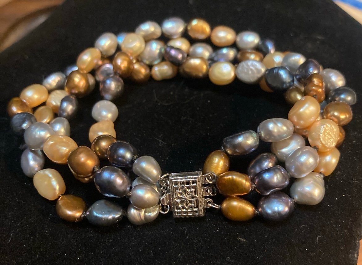 Vtg IPS Bracelet 4 stranded multicolored Baroque Freshwater Pearls