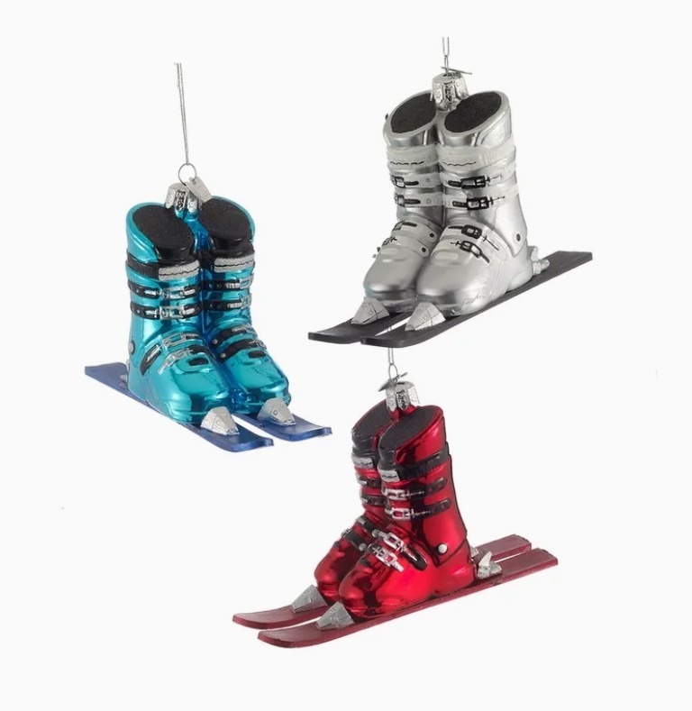 Glass Skis and Boots Ornament