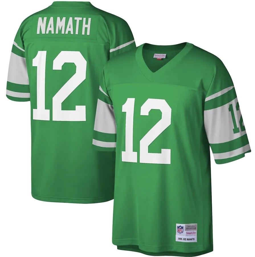 New York Jets 1968 Joe Namath #12 Green Mitchell and Ness Jersey