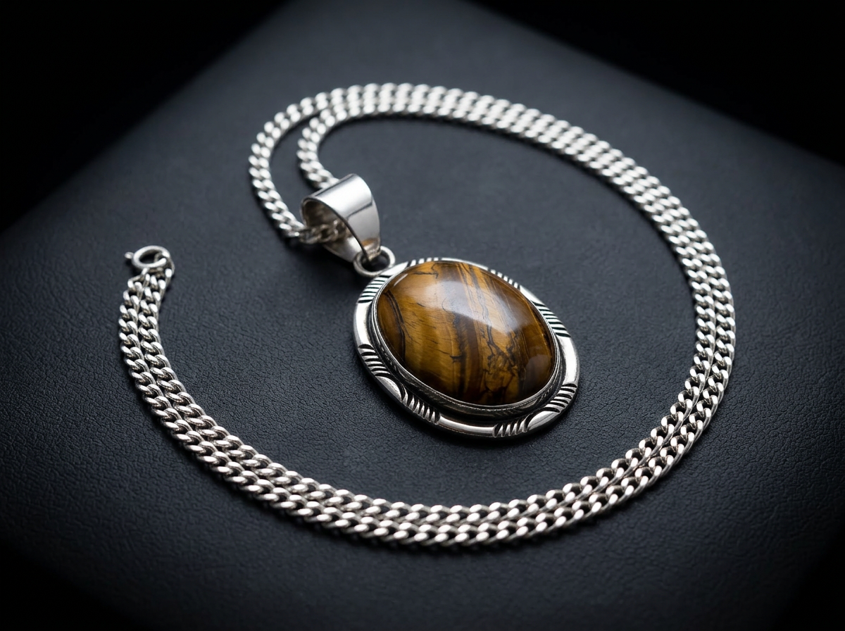 Sterling Silver Tiger Eye Pendant - 1.25x2.25 in. #094