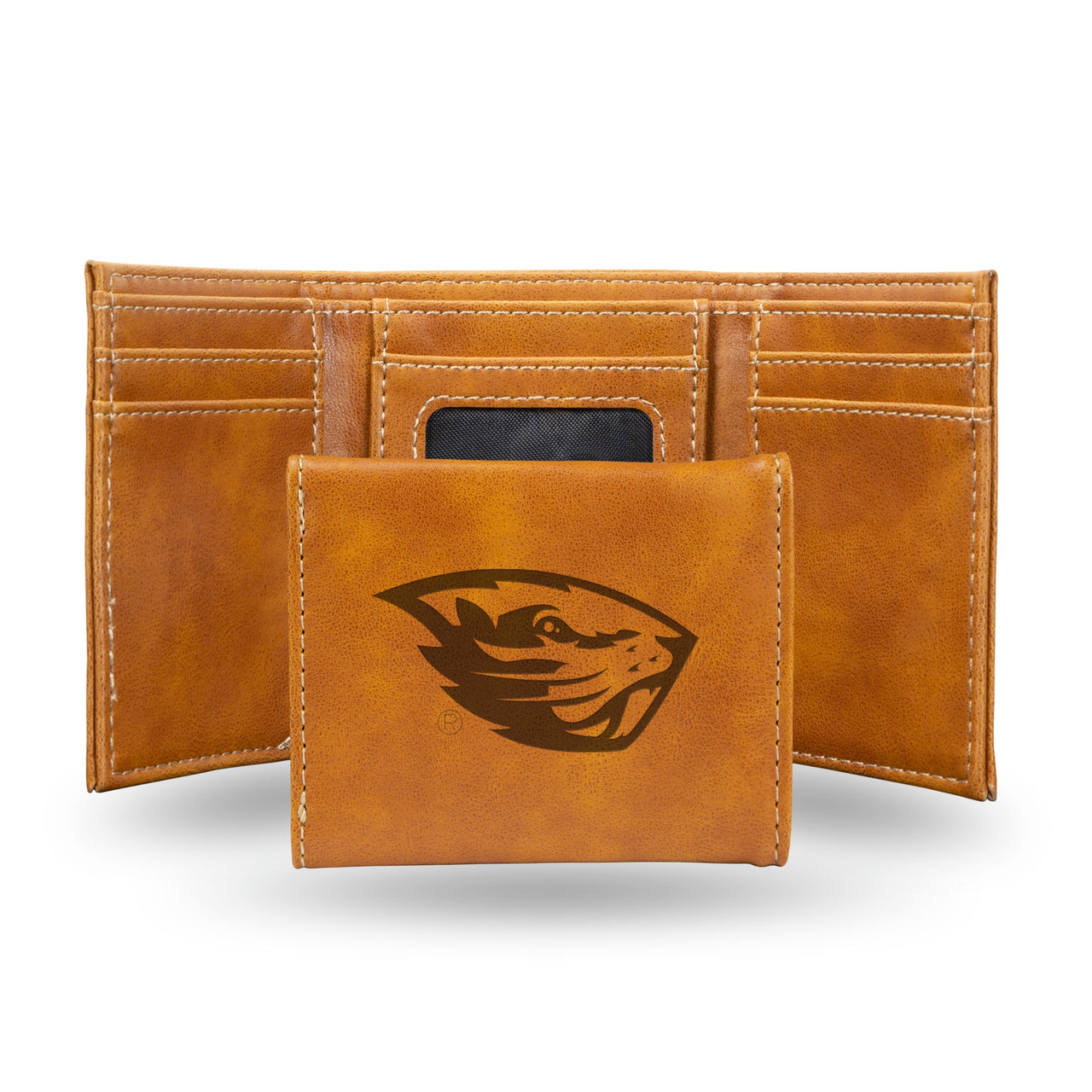 Oregon State Beavers Laser Engraved Trifold Leather Wallet