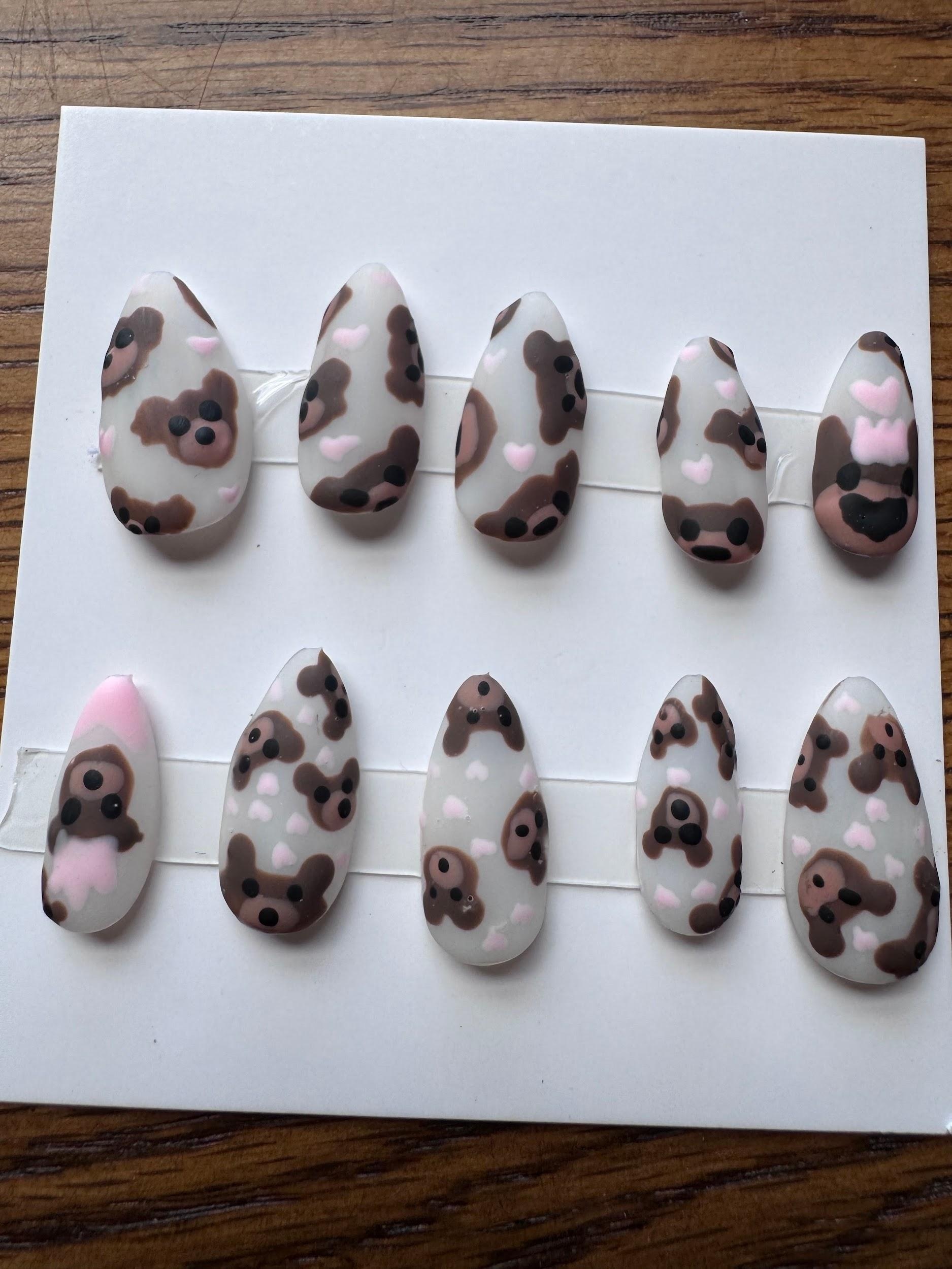 Teddy Bear Tastic hand-painted nail set