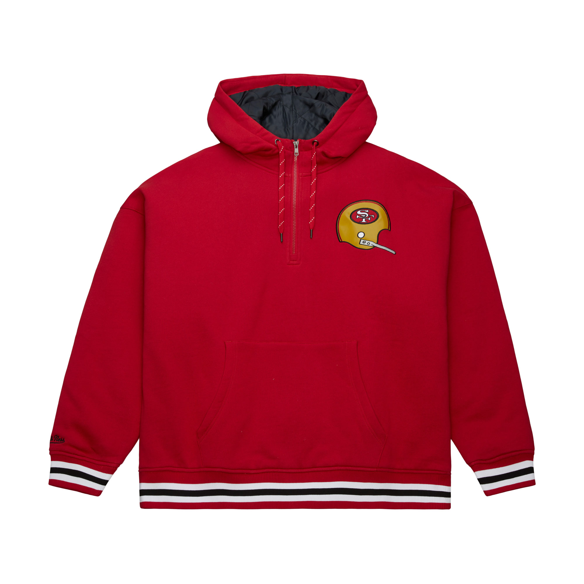 San Francisco 49ers Red Mitchell and Ness Throw it Back Quilted Hooded Sweatshirt