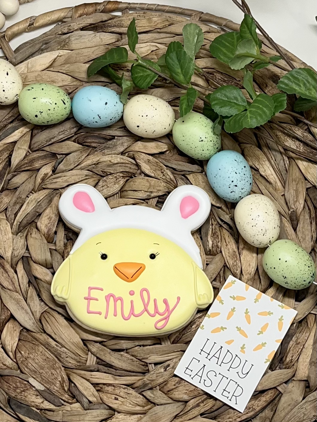 Personalized Sugar Cookie:  Chick with bunny ears
