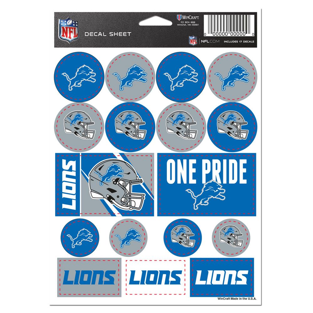 Detroit Lions Vinyl Decal Sheet 5x7"
