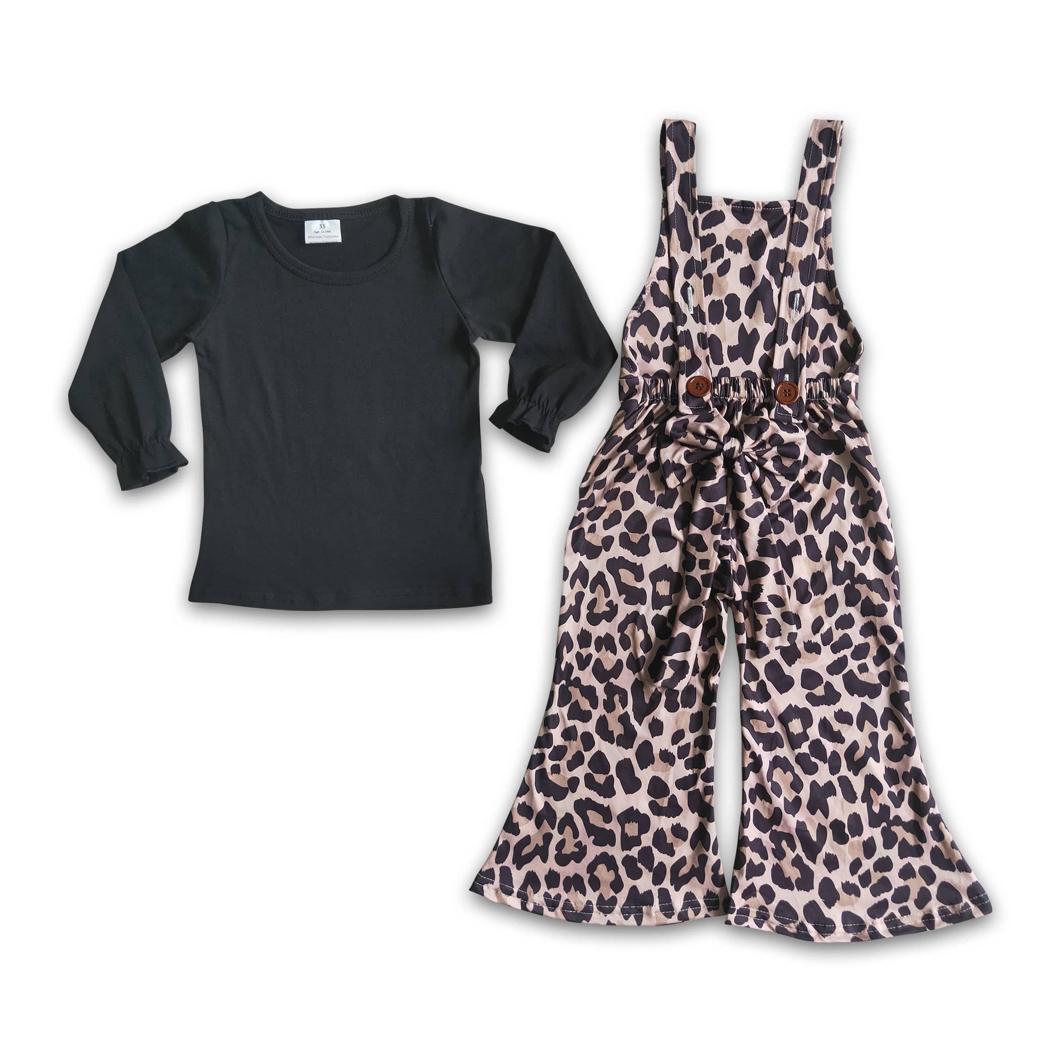 Black Ruffle Top w/ Leopard Overalls