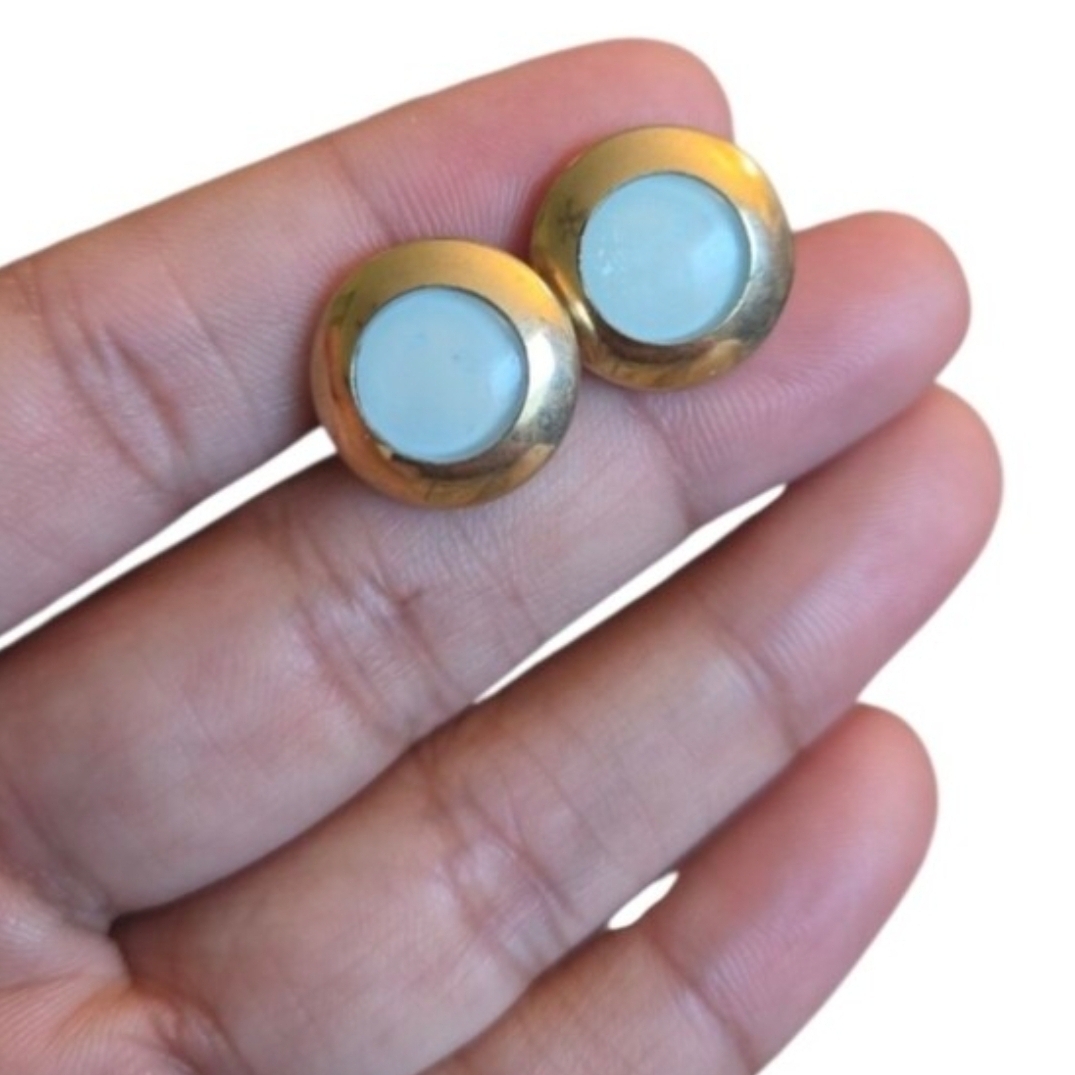 Vintage Swank Gold-Tone White Stone Cuff Links