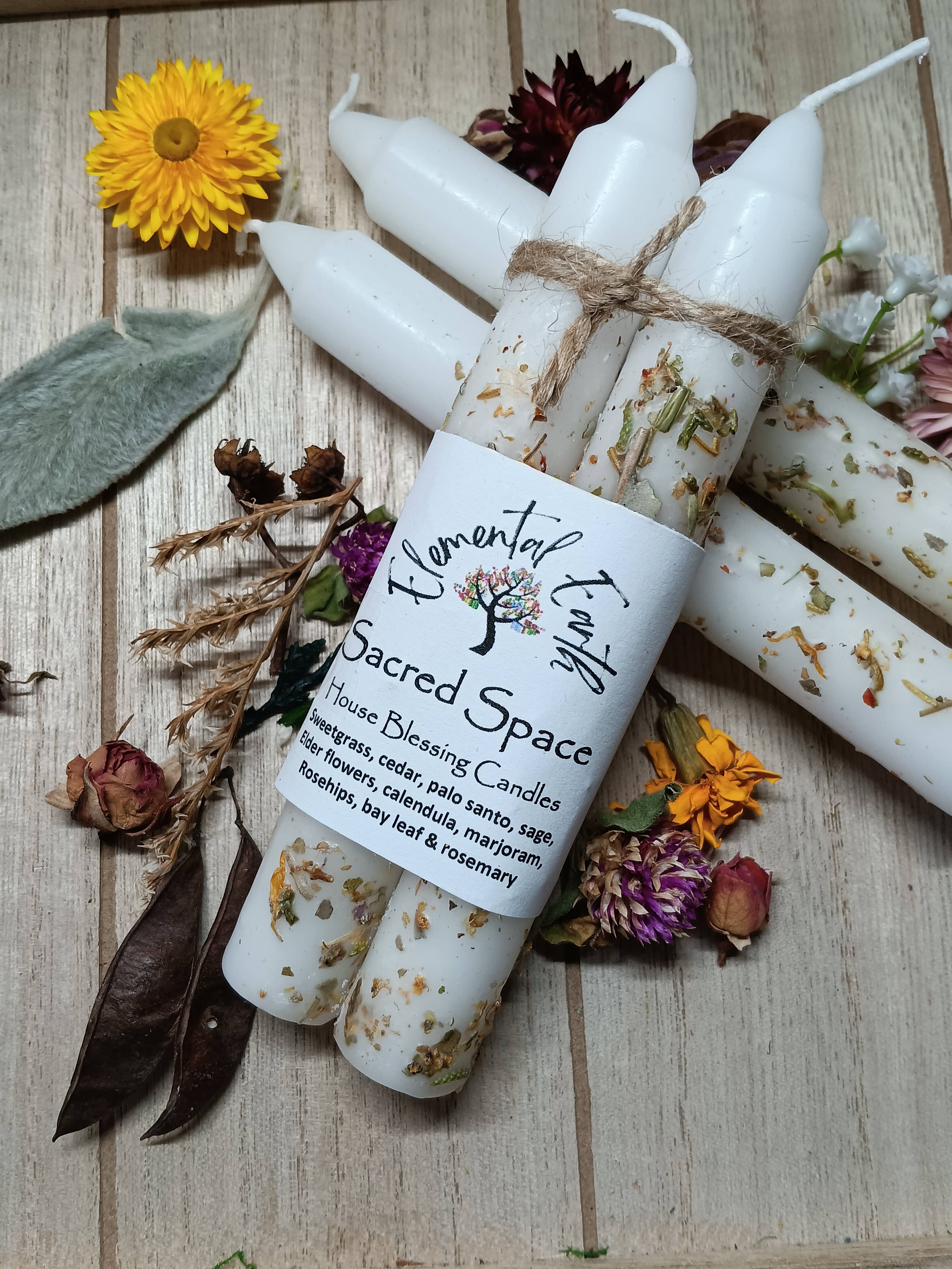 Elemental Earth - Sacred Space Herbal Intention 6 inch taper candle set