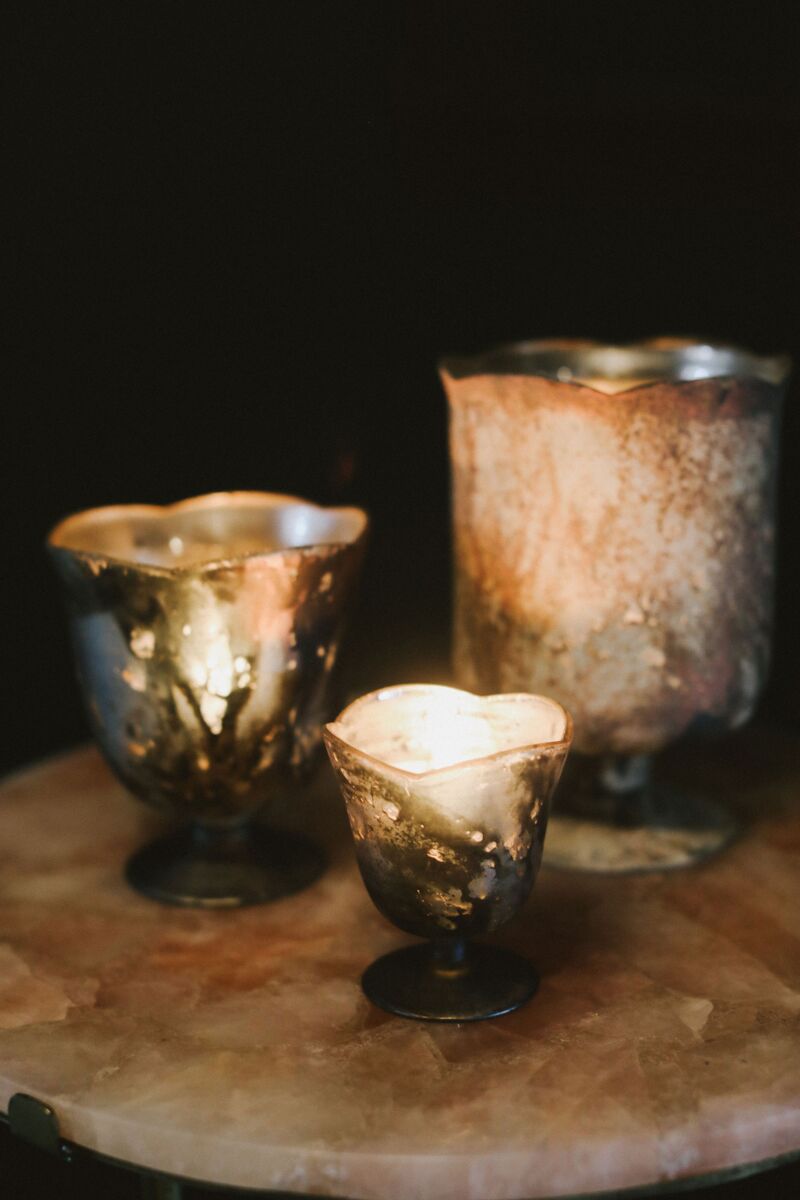 Mercury glass vase with scalloped top