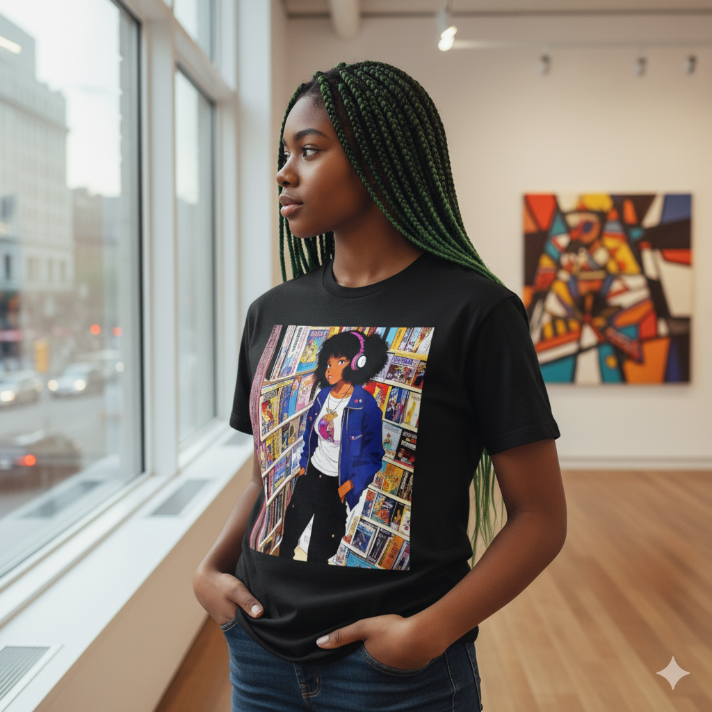 Black Girl Lofi 90s Afro Retro Anime Style T-Shirt